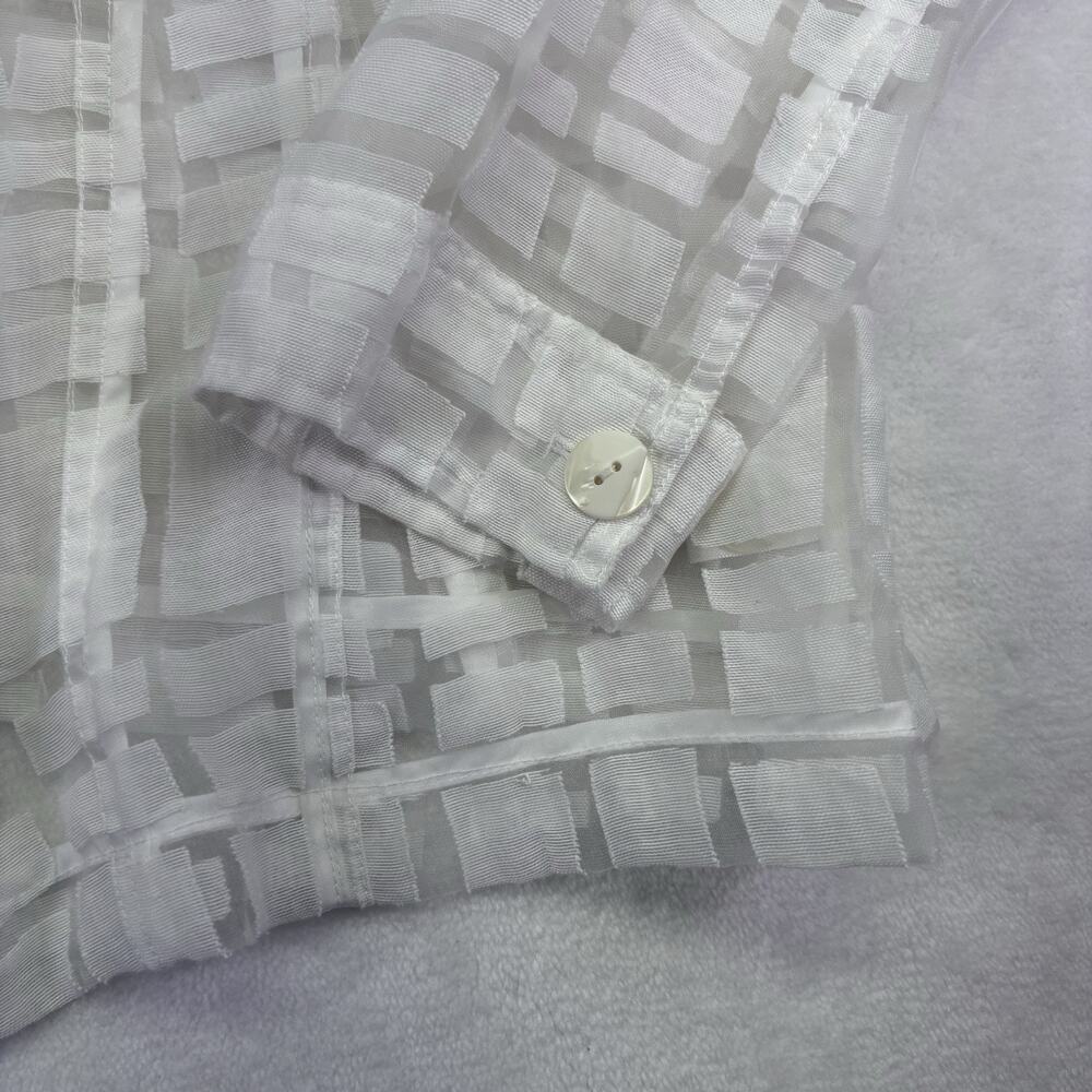 Coldwater Creek White Semi Sheer Square Patterned Zip Up Blazer Jacket Size 16 - Picture 7 of 12